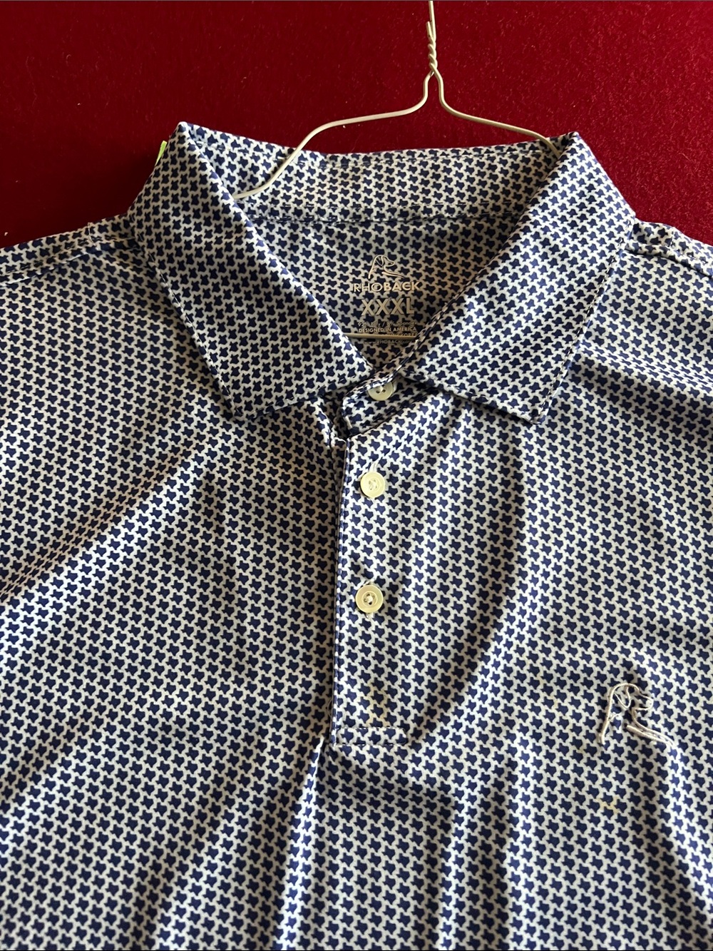 Rhoback Navy and White Geo-Pattern Polo